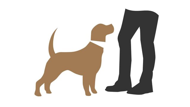Dog wagging his tail happy to his master. Animated simple