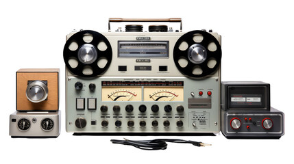 Fototapeta premium A vintage radio surrounded by retro electronic equipment