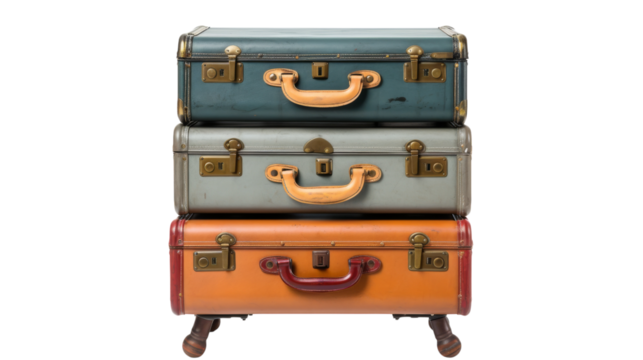 Three suitcases stacked on top of each other, creating a unique and unexpected tower