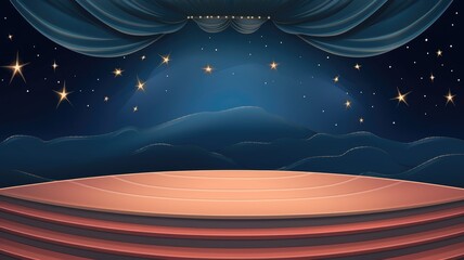 Naklejka premium Cartoon Concert Stage Under Starry Spotlight