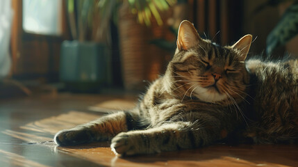 A cute kiten sleep on floor