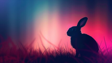 Easter Bunny Silhouette - Warm Gradient Sunset - Springtime Festivity