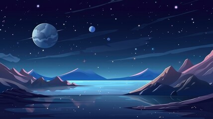 Alien Planet Landscape with Starry Night Sky