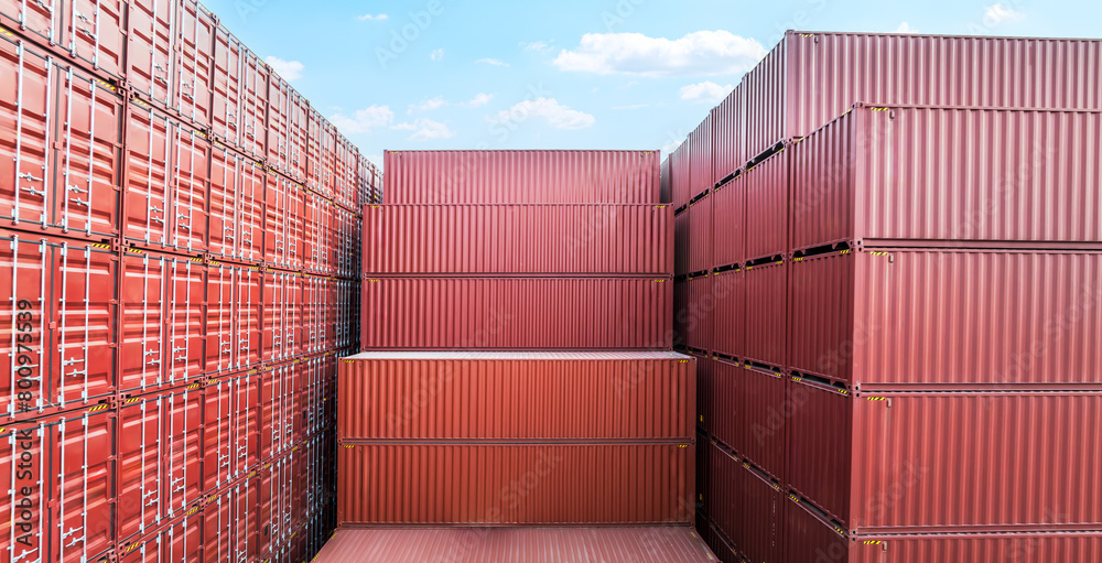 Aufkleber stacked containers background in port