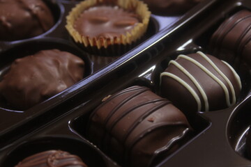 Box of Assorted Chocolate Candies For Gift Close up