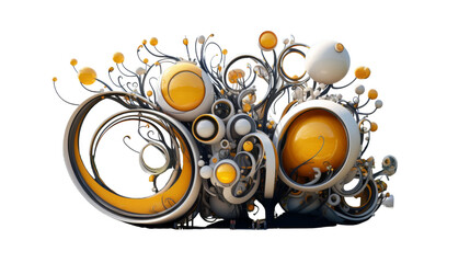 Abstract sculpture featuring swirling yellow and white circles in dynamic motion