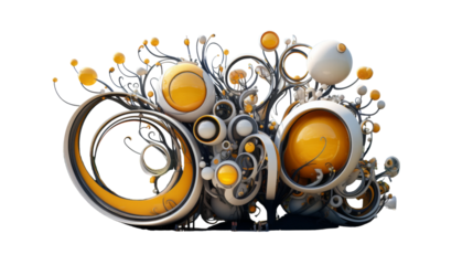 Abstract sculpture featuring swirling yellow and white circles in dynamic motion