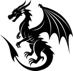 Dragon silhouette icon in black color. Vector template design.