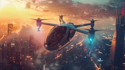 eVTOLs background, electric vertical take-off and landing aircrafts, air taxis, 16:9