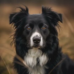 Majestic Black and White Border Collie Dog Portrait with Intense Gaze in Natural Setting