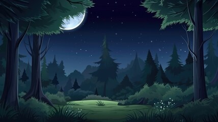 Fototapeta premium Mystical Moonlit Forest with Starry Night Sky