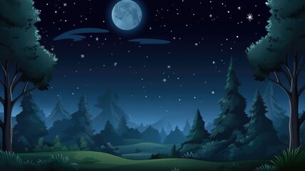 Naklejka premium Mystical Moonlit Forest with Starry Night Sky