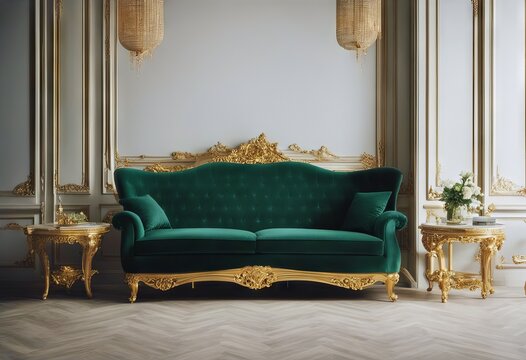 expensive living white interior sofa wall room decorations molding furniture green Golden emerald