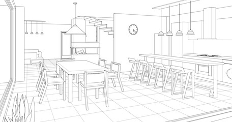 house interior sketch 3d illustration	
