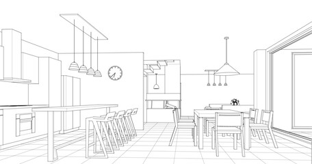 house interior sketch 3d illustration	
