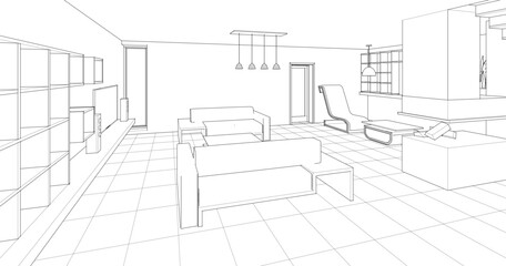 house interior sketch 3d illustration	

