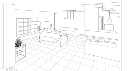 house interior sketch 3d illustration	
