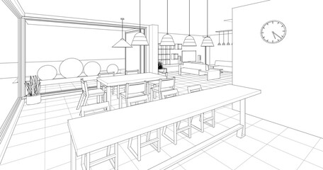 house interior sketch 3d illustration	
