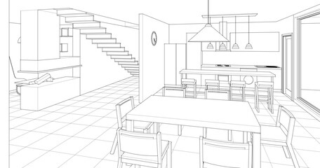 house interior sketch 3d illustration	
