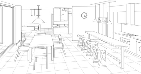 house interior sketch 3d illustration	
