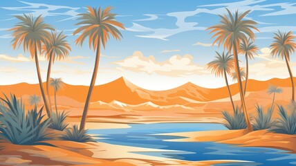 Fototapeta na wymiar Serene Desert Oasis Illustration