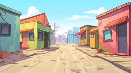 Cheerful Suburban Street Cartoon Panorama
