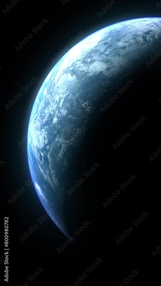 Poster vertical format : a cinematic rendering of planet earth with vibrant blue sky atmosphere as view fro