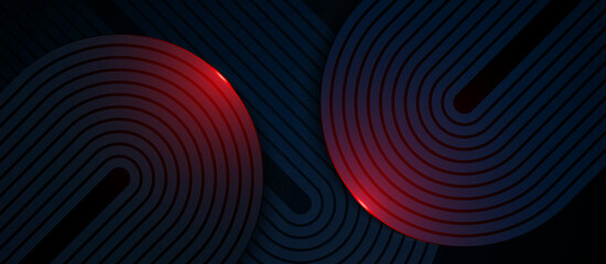 3D dark blue abstract background with red light effect. Modern rounded diagonal lines. Trendy geometric elements. Minimalist design. Futuristic technology concept. Vector illustration