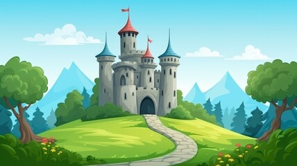Naklejka premium Fantasy Castle, landscape,