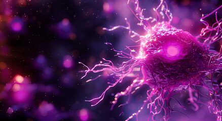 Microscopic view of a cancer cell. Concept of cancer spreading in the human body and the search for a cure. 