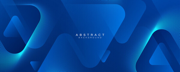 Modern abstract blue background with glowing geometric lines. Blue gradient rounded triangle shape design. Futuristic technology concept. Suit for business, brochure, website, corporate, poster