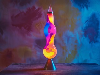 A vibrant image of a lava lamp from the 2000s, its colorful blobs shifting and creating dynamic...