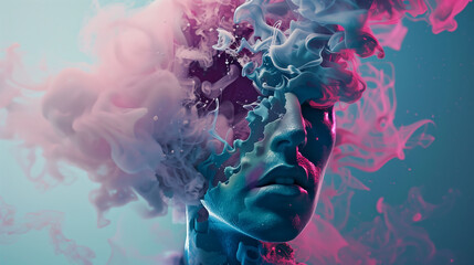 Obraz premium mensch vergeht in farbigem staub nebel als wandbild für moderne kunst 