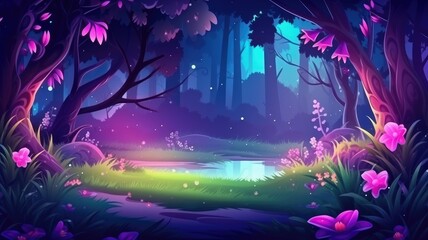 Whimsical Night Meadow Fantasy Illustration