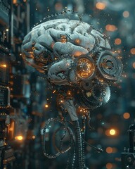 Brain with gears turning, The process of thinking and learning , octane render