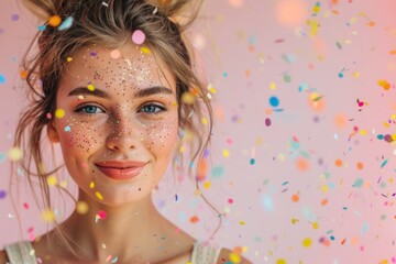 Naklejka premium Close up Beauty portrait of fashion blond female face isolated on pink background.