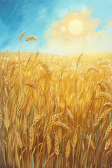 Naklejka premium Sunlit Wheat Field Painting Scene, International Sun Day, the importance of solar energy, Sun’s contributions to life on Earth.