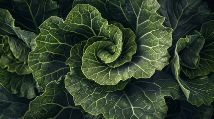 Obraz premium Lush Green Cabbage Leaves with Detailed Veins