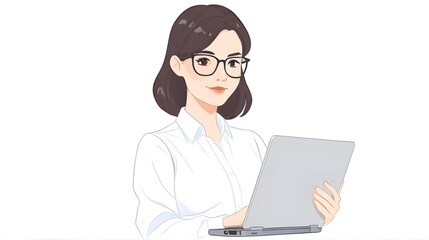 Illustration of a young woman with tab in office