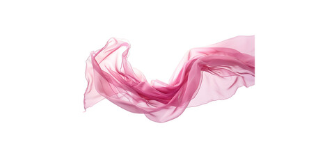 A pink silk scarf floating in the air against a white background