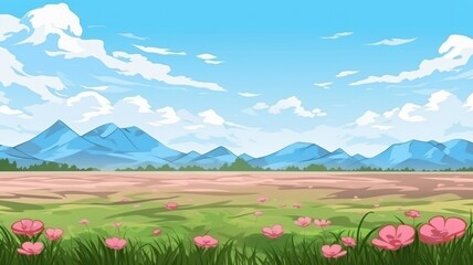 Idyllic Asian Countryside Panorama Illustration