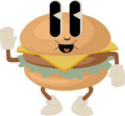 Retro Hamburger Character Mascot