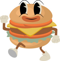 Retro Hamburger Character Mascot