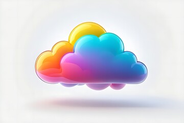 Abstract rainbow clouds isolated on white background. Cartoon 3D illustration, gradient. Glossy surface