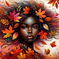 Beautiful black woman with a vibrant autumn theme, Portrait African woman