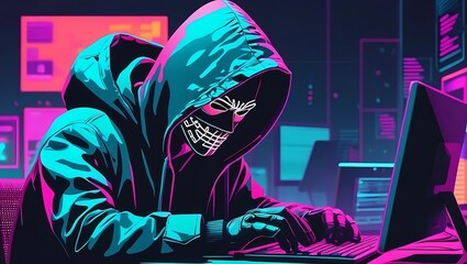 Hacker wearing a hoodie and a mask 