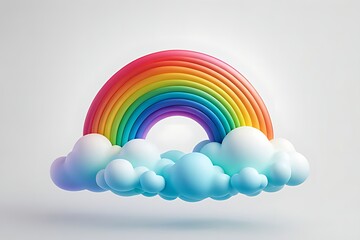 Obraz premium Abstract rainbow and clouds isolated on white background. Textured cartoon 3D illustration, gradient