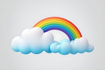Obraz premium Abstract rainbow and white clouds isolated on white background. Cartoon 3D illustration, gradient