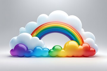 Obraz premium Abstract rainbow and colorful clouds isolated on white background. Textured cartoon 3D illustration, gradient. Glossy surface