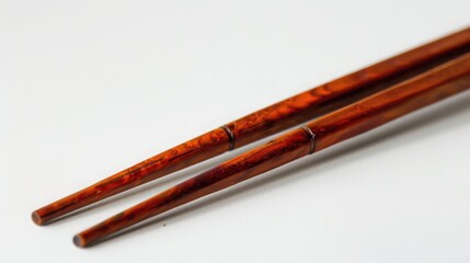 Close-up of the two tips of Chinese chopsticks, white background, copy and text space, 16:9